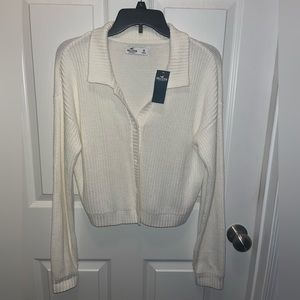 NEW With Tag Hollister White Button Collared Sweater!